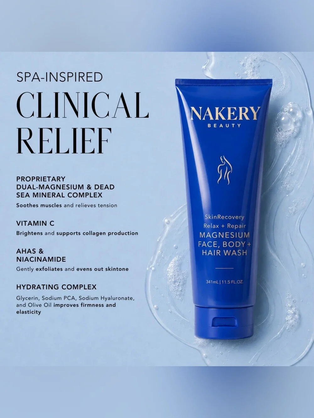 Nakery Beauty SkinRecovery Relax + Repair Magnesium Face, Body, + Hair Wash